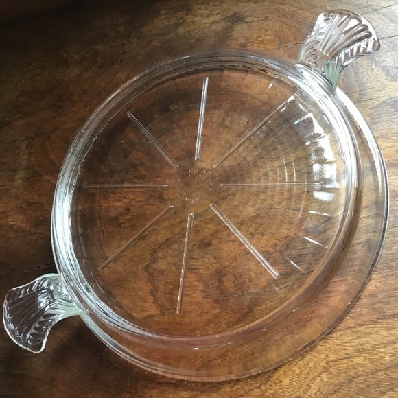 Vintage 1930's Fire King Clear Pressed Glass Trivet with Ornate Glass Handles - Picture 5 of 6